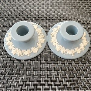 Wedgwood Vintage Heavenly Blue Jasperware/"Queensware" Candlestick Holders